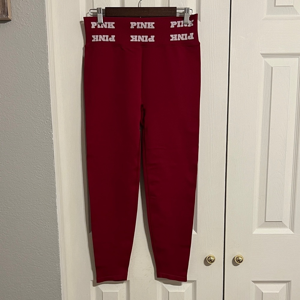 PINK Victoria's Secret Deep Red Logo Waist Leggings